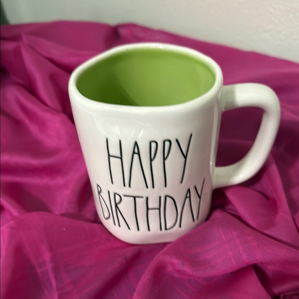 Rae Dunn White and Green Happy Birthday Mug